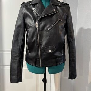 Women’s Faux Black Leather Motorcycle Jacket